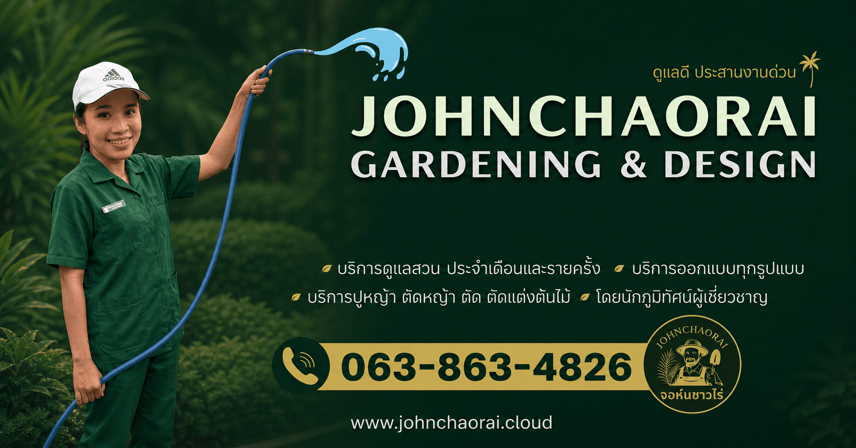 Johnchaorai Gardening & Design บริการดูแลสวน ออกแบบสวน ปูหญ้า ตัดหญ้า และตัดแต่งต้นไม้